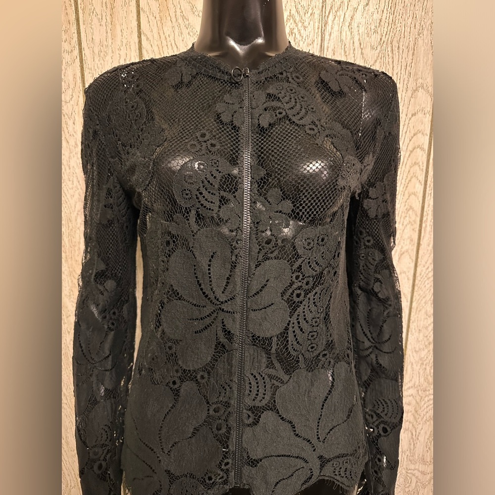 Black Lacey Eyelet Zip-up Top